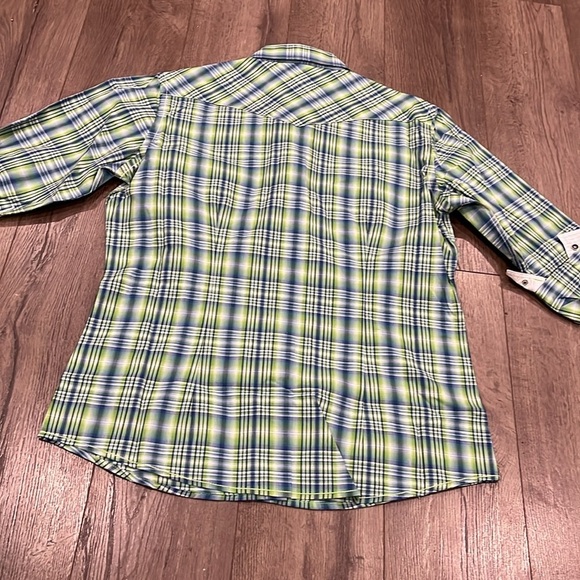 [M]Panhandle WMN Western Green Embellished Plaid Snap Button Rolled Sleeve Shirt - Picture 8 of 8